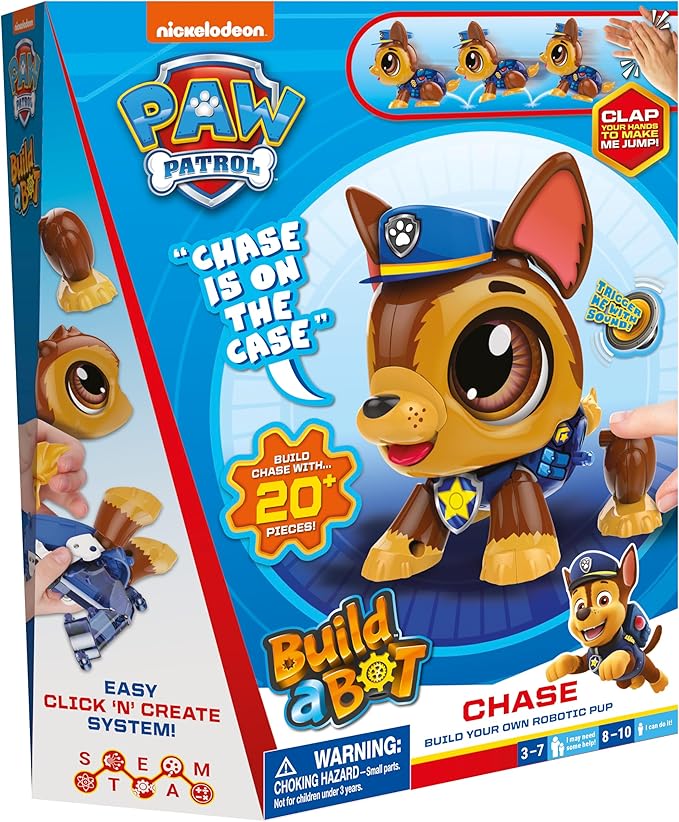 Build a Bot Paw Patrol Chase - Build Your Own Robotic Pet with 20+ Pieces with 1 Sticker Sheet - Ages 3-10