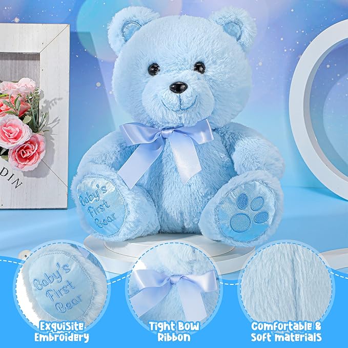 Chalyna 10 Inch Bear Animal Gift First Bear Baby Shower Plush Toy Stuffed for Shower Wedding Birthday Christmas Favor(Blue)