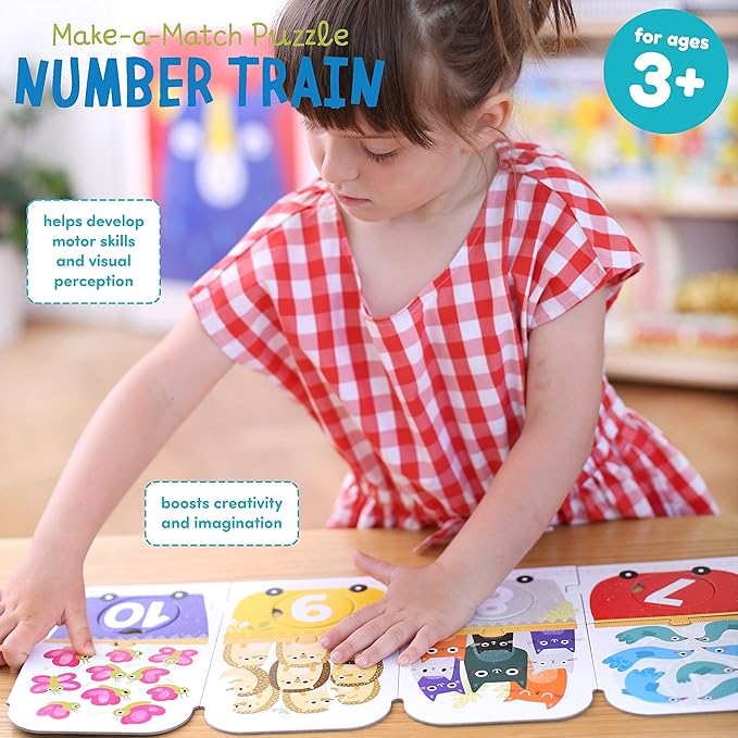 Banana Panda Make-a-Match Number Train Floor Puzzle - Learn Numbers 1-10 and Colors with 30 Large Pieces and a Guide for Parents with Early Learning Activities and Games, for Kids Ages 3-5 Years