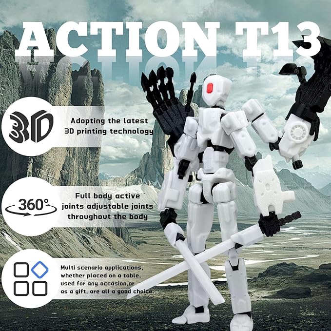 5.5Inch T13 Action Figure Assembly Completed, T13 3D Printed Action Figure Multi-Jointed Movable Robot Set,Collectors Desktop Decorations for Game Lovers Toys (White)