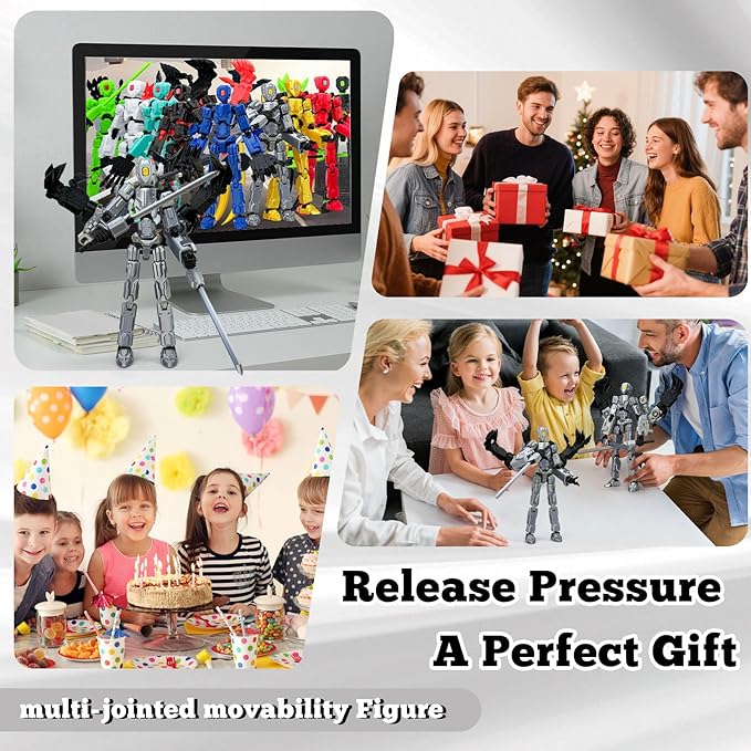T13 Action Figure Assembly Completed, T13 Multi-Jointed Movable Robot Action Figure Set,Collectors Desktop Decorations for Game Lovers Toys (Silvery, 5.5IN)