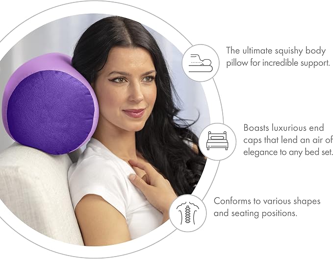 Microbead Bolster Neck Roll Pillow, Gently On Body, Head, Neck & Shoulders No Pain Rest, Relax Sleep - Silky Feel Prevent Wrinkles & Hair Breakage - Lightweight Cylinder, 14" x 8", Paril Purple