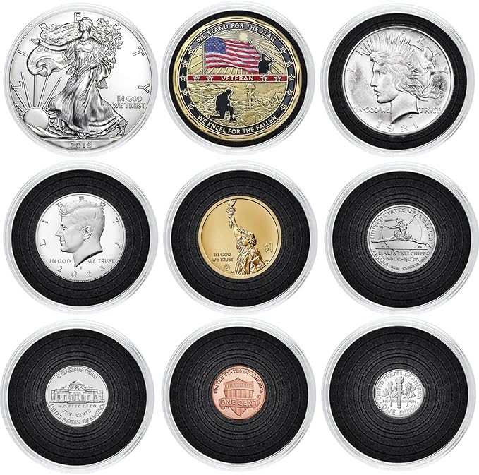 MUDOR Silver Dollar Coin Holders with 10 Size Gasket, 100 Pack Coin Storage Cases for Silver Eagle,Morgan,Cent,Nickel,Quarter, Plastic Coin Collection Supplies Protectors Capsules for Collectors