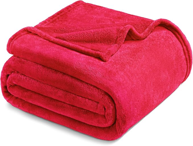 Exclusivo Mezcla Soft Large Fleece Throw Blanket for Couch, Red | 50x70 Inches, Double-Sided Brushed Flannel, Lightweight Plush Cozy Blanket for Home Decor, All Season, Machine Washable