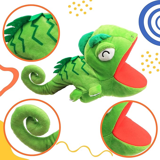 Cuteoy Plush Chameleon Hand Puppet Stuffed Animal Toy Open Movable Mouth Creative Role Play Storytelling Dinosaur Plushies Gifts for Kids Toddlers Birthday Christmas