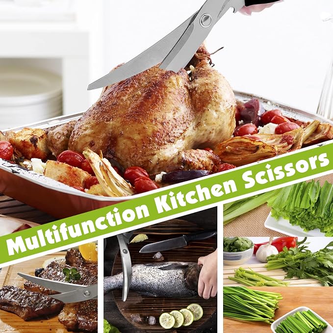 Kitchen Scissors, Korean Barbecue Sheras and Tongs Set,Kitchen Scissors for Meat Cutting, Chicken, Vegetables,Stainless Steel Non-slip Serrated Sharp BBQ Multipurpose Kitchen Sheras Tongs