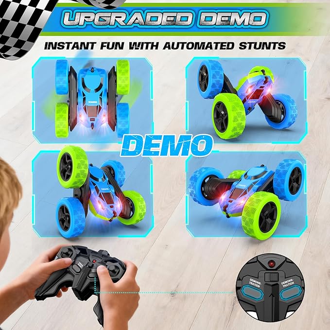 cosone Remote Control Car for Kids Ages 6+, RC Cars Stunt Car Toy 4WD Double Sided 360° Rotating Remote Control with Headlights, Birthday Xmas Gifts for Boys 6 7 8 9 10 11 12 Valentines Day Gifts
