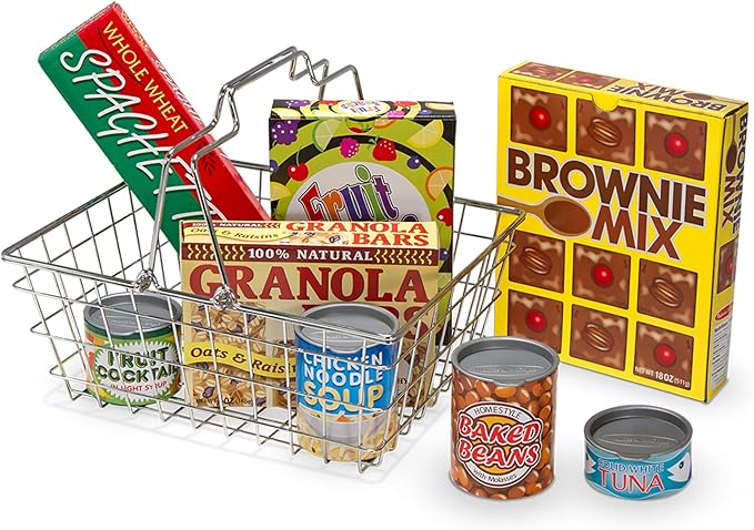 Melissa & Doug Grocery Basket - Pretend Play Toy with Heavy Gauge Steel Construction