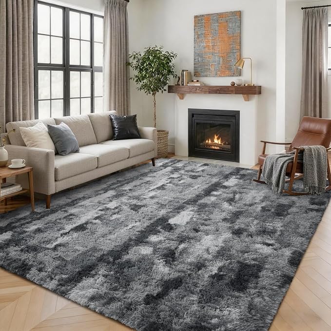 5x7 Feet Area Rugs for Living Room, Grey and White Plush Fluffy Shaggy Bedroom Rugs Non-Slip, Ultra Soft Carpet for Nursery Kids PlayRoom Dorm Office Indoor