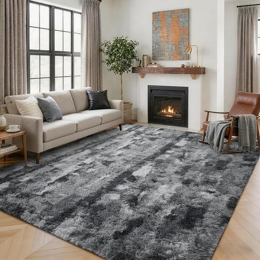 5x7 Feet Area Rugs for Living Room, Grey and White Plush Fluffy Shaggy Bedroom Rugs Non-Slip, Ultra Soft Carpet for Nursery Kids PlayRoom Dorm Office Indoor