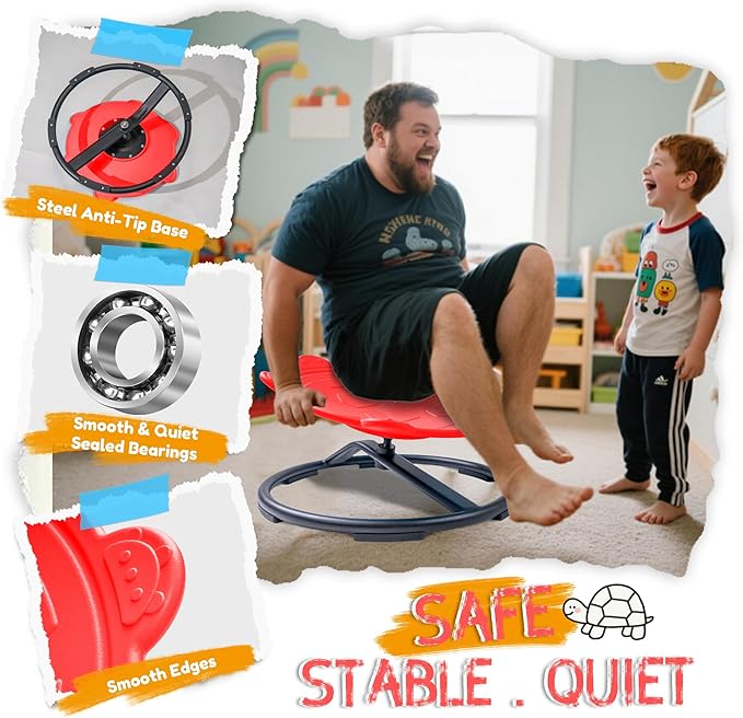 Turtle Spinning Chair for Autistic Kids – Sensory Spinning Toy, Spin Chair for Kids Autism, Sensory Swivel Seat for Balance, Coordination, Focus & ADHD Support, Autism Sensory Products (Red)