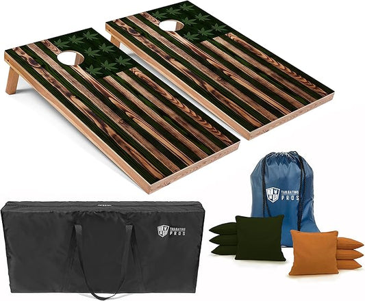 Tailgating Pros American Themed Lightweight Corn Hole Board Set w/Multicolored LED Rings, Bean, Bags, and Carrying Case - 4'x2' Cornhole Toss