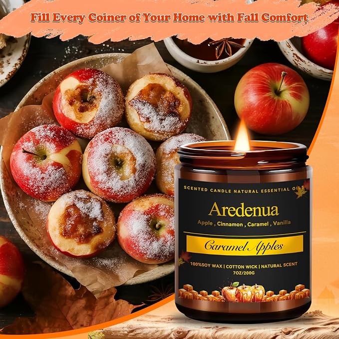 Caramel Apple Candles – Holiday Winter Scented Candles, Warm Caramel & Crisp Apple Aroma for Christmas Home Décor, Cozy Seasonal Candle Gift for Women & Men, Long-Lasting Soy Wax Candle