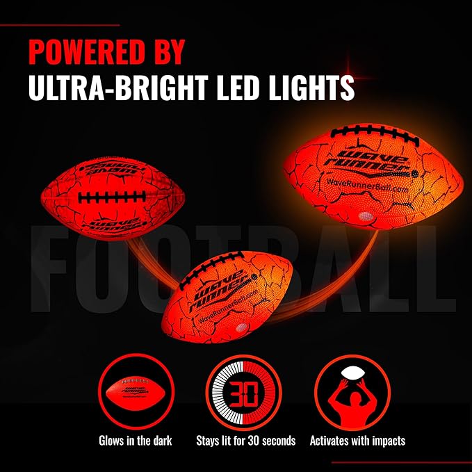 Wave Runner LED Light-Up Football - Glow in The Dark Football Games- Size 10.35 in. with Pump and Batteries Included | Perfect Football Game Gifts for Teen Boys Ages 7-15 Football Fans & Players