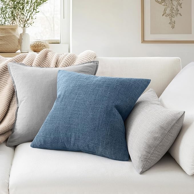 MIULEE Pack of 2 Decorative Linen Burlap Pillow Covers Farmhouse Boho Accent Pillowcases Modern Home Decor for Couch Sofa Bedroom Living Room 18x18 Inch Steel Blue