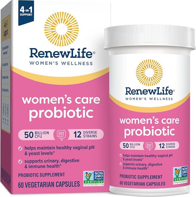 Renew Life Women's Probiotic Capsules, 50 Billion CFU Guaranteed, Supports pH Balance, Vaginal, Urinary, Digestive and Immune Health(2), L. Rhamnosus GG, Dairy, Soy and Gluten-Free, 60 Count | 60 Vegetarian Capsules | Supports Vaginal pH, Urinary, Dige...