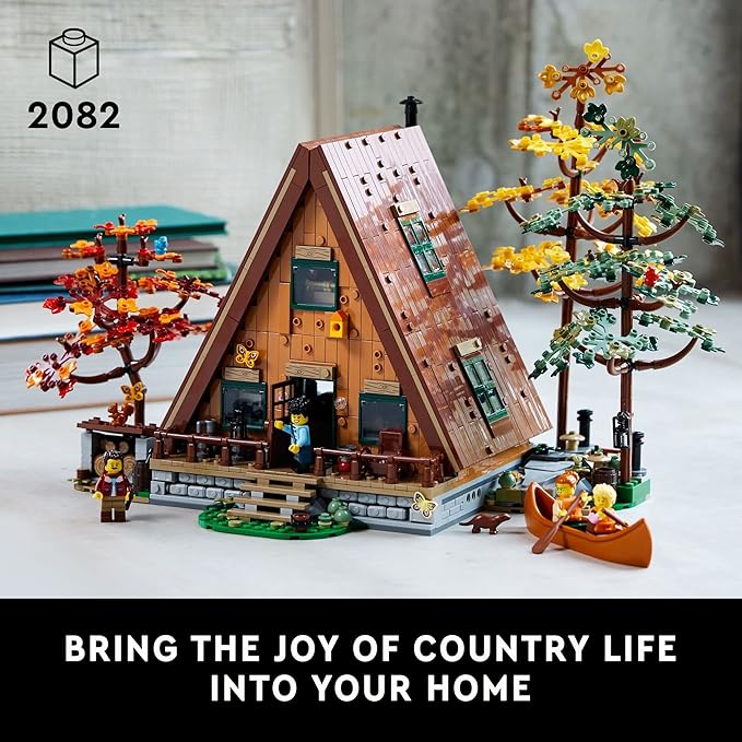 LEGO Ideas A-Frame Cabin 21338 Collectible Display Set, Buildable Model Kit for Adults, Gift for Nature and Architecture Lovers, Includes 4 Customizable Minifigures and 11 Animal Figures