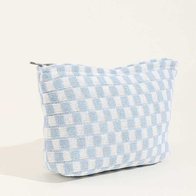 Cosmetic Bags for Women - Corduroy Cosmetic Bag Aesthetic Women Handbags Purses Smile Dots Makeup Organizer Storage Makeup Bag Girls Case Bags (Q-Checkered blue)