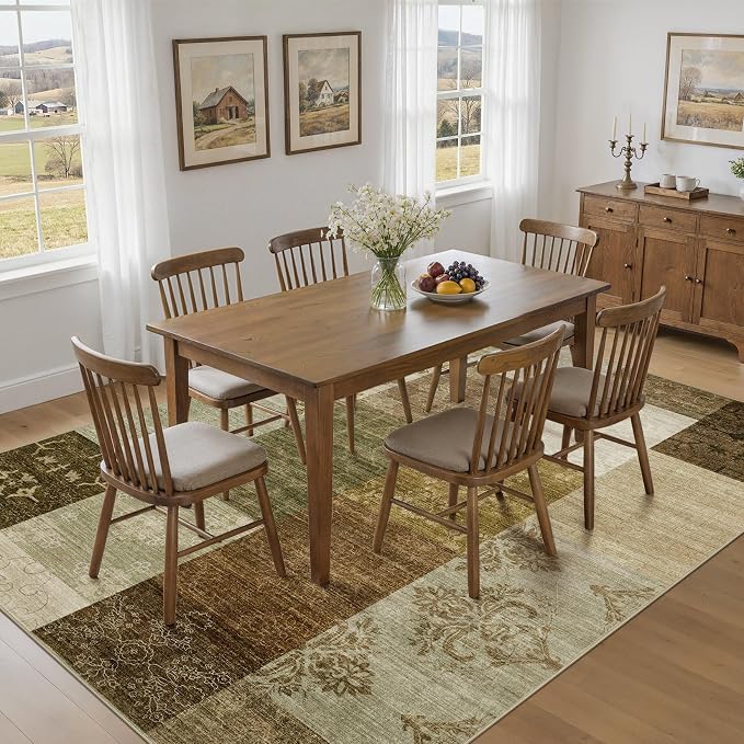 UERMEI 5x7 Area Rug for Living Room - Washable Neutral Modern Abstract Carpet, Non-Slip Soft Large Indoor Floor Rugs for Bedroom Home Office & Under Dining Table Decor, Brown/Green
