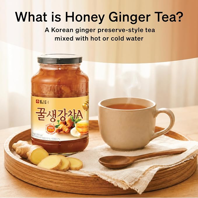 Damtuh Korean Honey Ginger Tea, 2.2 lb | Preserve-style tea base, hot or iced, caffeine-free, no steeping required, versatile drink and desert topping