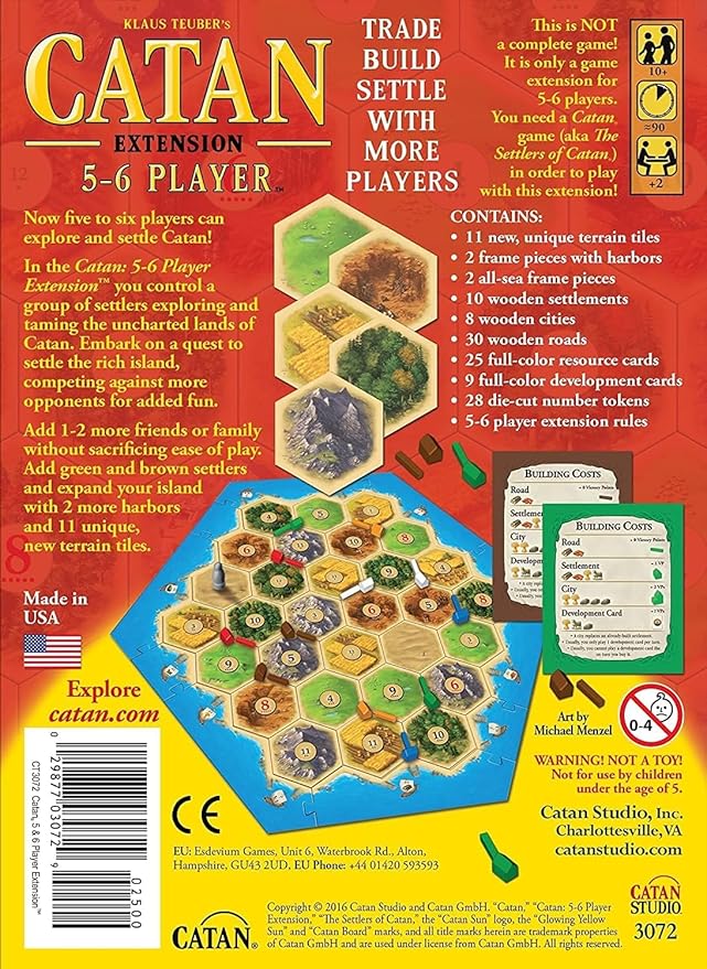 CATAN Board Game 5-6 Player Extension - Expand Your Game for More Players, Strategy Game for Kids and Adults, Ages 10+, 3-6 Players, 60-90 Minute Playtime, Made Studio