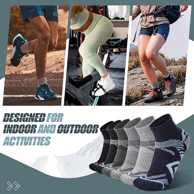 ANTSANG 6 Pairs Merino Wool Quarter Ankle Hiking Running Socks Compression Thermal Thick Cushion Socks for Women Men