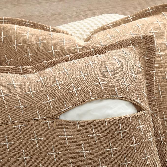 Throw Pillow Pillow Covers 20x20 Set of 2 Soft Polyester Textured Pillow Covers with Stylish Flange Edge Cozy Farmhouse Throw Pillows for Couch Bed Sofa Living Room