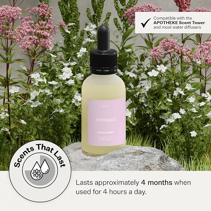 Apotheke Scent Tower Aromatherapy Diffuser Fragrance Refill, Hinoki Lavender (120 ml) - Long-Lasting Perfume-Grade Essential Oil for Clean & Fresh Home, Office, Hotel & Large Rooms