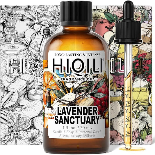 HIQILI Lavender Sanctuary Fragrance Oil for Diffuser, Candle & Soap & Perfume Making, for Hotel and Home, Essential Oil, Long-Lasting Aroma - 1fl oz