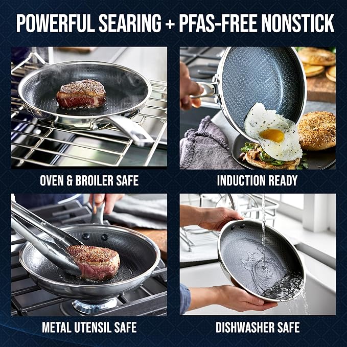Blue Diamond Hybrid 2 Piece (8"&10") Stainless Steel Nonstick Fry Pan Set | PFAS-Free Ceramic Nonstick Skillets, Powerful Searing, Induction & All Cooktop Ready, Dishwasher and Oven Safe