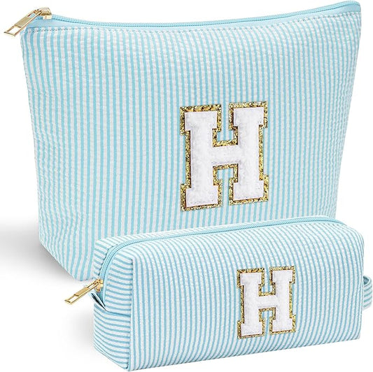 YOOLIFE Initial Makeup Bag for Women - Teen Girl Gifts Trendy Stuff Monogram Cute Makeup Bags Make Up Case for Women Her Best Friend Friendship Sister Teacher, Personalized Birthday Gifts H