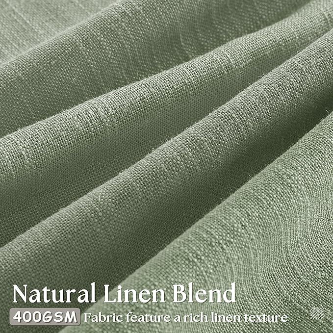 Sage Green Pinch Pleat Semi Sheer Linen Curtains 102 Inches Long 2 Panels | for Living Dining Room, 400GSM Flax Linen, Pinch Pleated with Hook Rings Back Tab, Memory Shape Trained, Light Filtering