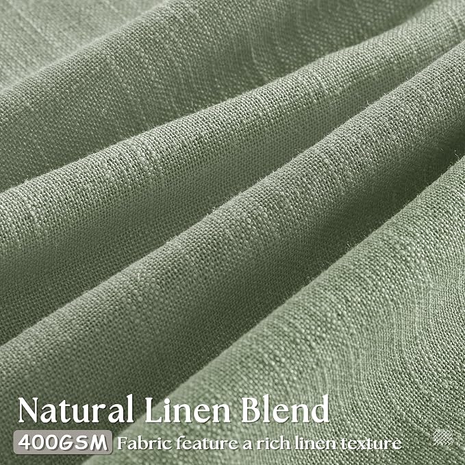 Sage Green Linen Curtains Pinch Pleated 84 Inches Long 2 Panels Set 40x84 | for Living Room Bedroom, Pinch Pleat with Rings Back Tab Semi Sheer Light Filtering Privacy, Boho Farmhouse, Light Green