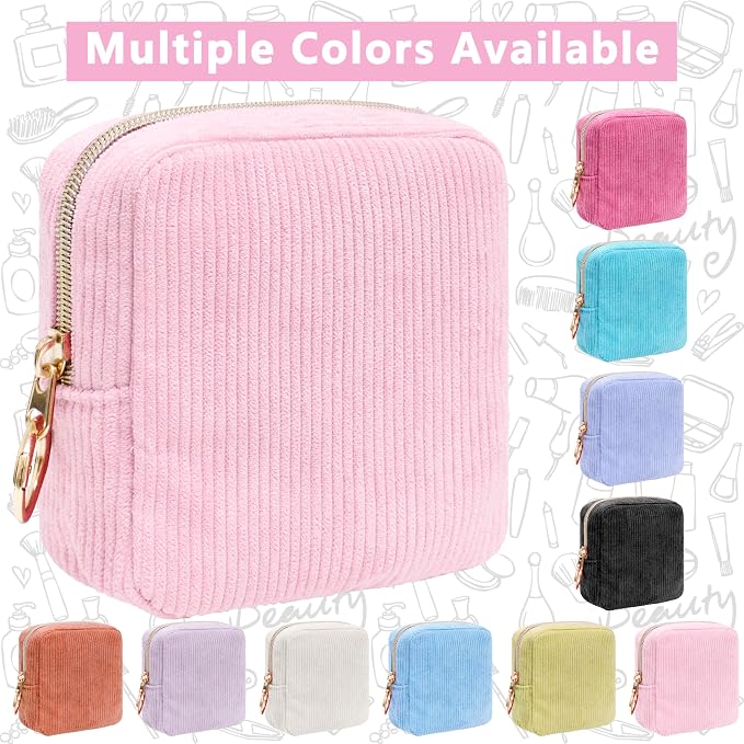 Period Bag for Girls, Corduroy Period Kit with Sanitary Pad Pouch, Menstrual Storage Bag and Tampon Holder for Purse, Girls School Essentials,Feminine Care Organizer(Pink)