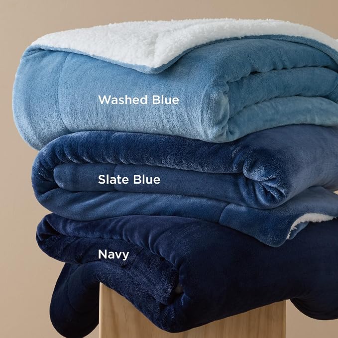 Bedsure GentleSoft Sherpa Fleece Cal King Blankets for Bed, Non-Heated, Thick and Warm Oversized Throw for Women and Men, Soft Fuzzy Plush Large Blanket for Winter, Slate Blue, 112x98 Inches