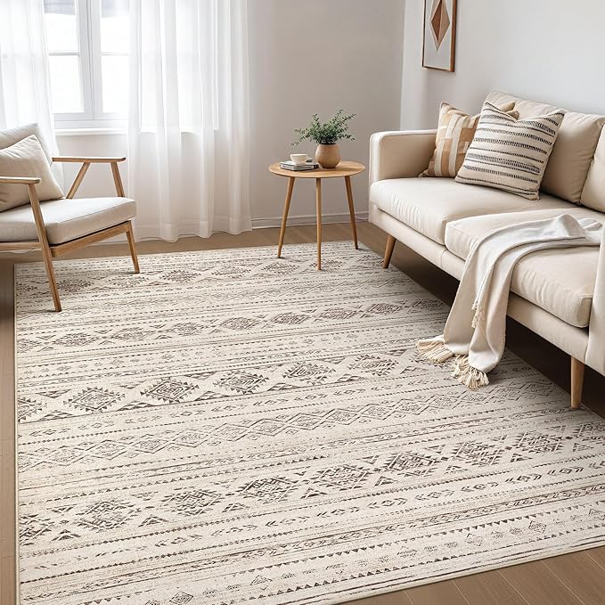 Nakagishi Boho 6x9 Area Rug Living Room Rugs Machine Washable Dark Brown | Soft, Pet & Kid Friendly, Carpet for Living Room/Bedroom/Office/Kitchen/Nursery, Daily Home Decor Stain Resistant Moroccan