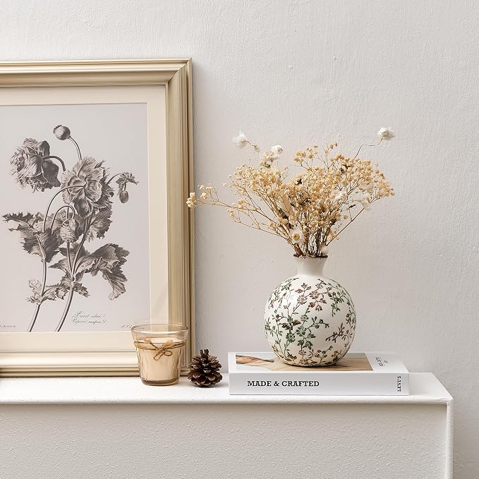 5.98" Ceramic Flower Decorative Antique Vase, Vintage Rustic Chinoiserie Floral Vase for Home Decor, Living Room, Bookshelf, Office, Entryway, Garden, Tuscan Decor, Chinoiserie Decor