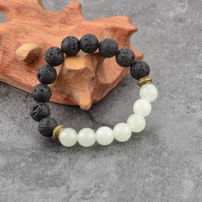 Kids Blue Glowing Stone & Lava Rock Beaded Bracelet Essential Oil Diffuser for Aromatherapy Ideal for Anti-Stress or Anti-Anxiety No Silicone No Plastic 3-6 Years Old