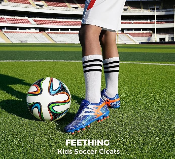 Kids Soccer Cleats Firm Ground - Lightweight Breathable Football Shoes for Boys Girls Youth Outdoor Training on Natural Grass