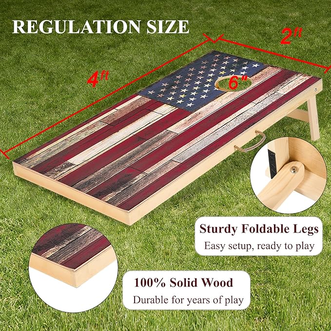 Sportdo 4x2 ft Solid Wood Cornhole Set with 8 Bean Bags, Regulation Size Cornhole Board Set for Adults, Cornhole Game Set for Tailgate Backyard Toss Games Indoor&Outdoor Activities