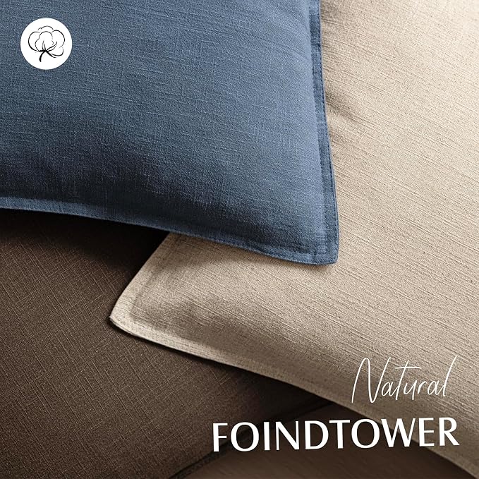Foindtower Pack of 2, Decorative Ramie Cotton Throw Pillow Covers Soft Accent Euro Cushion Case Farmhouse Neutral Pillowcase for Chair Couch Sofa Bedroom Living Room Home Decor 22 x 22 Inch Dark Blue