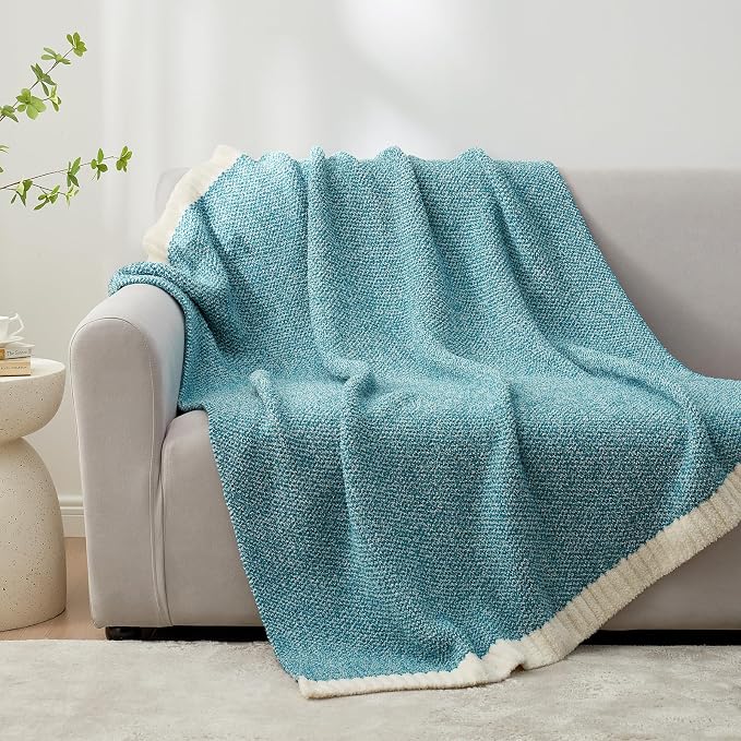 Snuggle Sac Teal Blue Oversized Throw Blankets,Super Soft Warm Cozy Throw Blankets for Couch, Knit Fuzzy Plush Blanket, Heather Teal, 50x70 inches