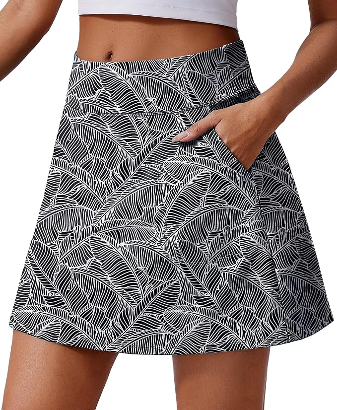 PINSPARK 17" Golf Skorts for Woman High Waisted Tennis Skirt with 4 Pockets | Lightweight, Quick Dry, 4-Way Strecth, Breathable, Tummy Control, UPF 50+ Athletic Skort for Workout, Pickleball, Gym, Casual
