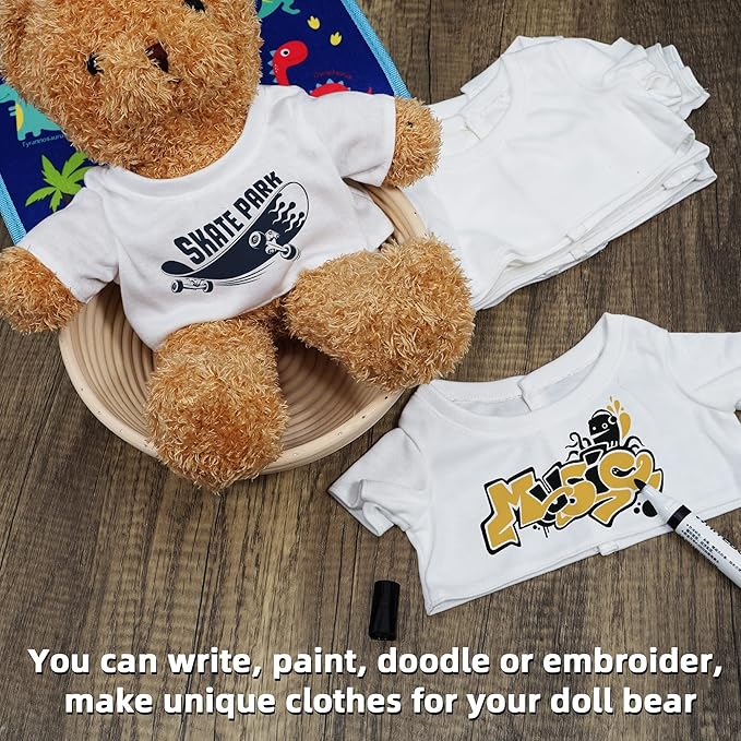 10 Pcs Stuffed Bear Tee Shirt Animal Clothes Basic Sublimation Blank T Shirt Classic Plush T Shirt Easy to Wear Fit 14-18 Inches Dolls (White)