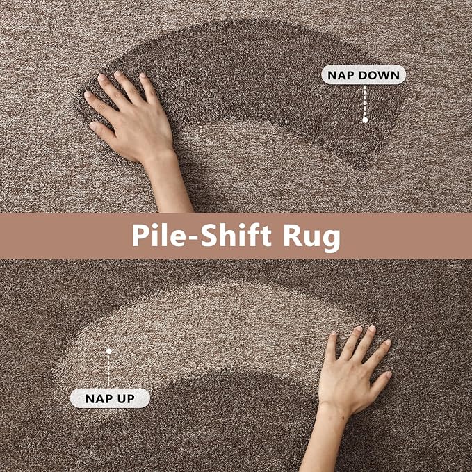 FinRèc 4x6 Washable Area Rugs for Bedroom Living Room, Low Pile Thin Rug Solid Color, Non-Slip Carpet Indoor for Home Decor (Brown/White)