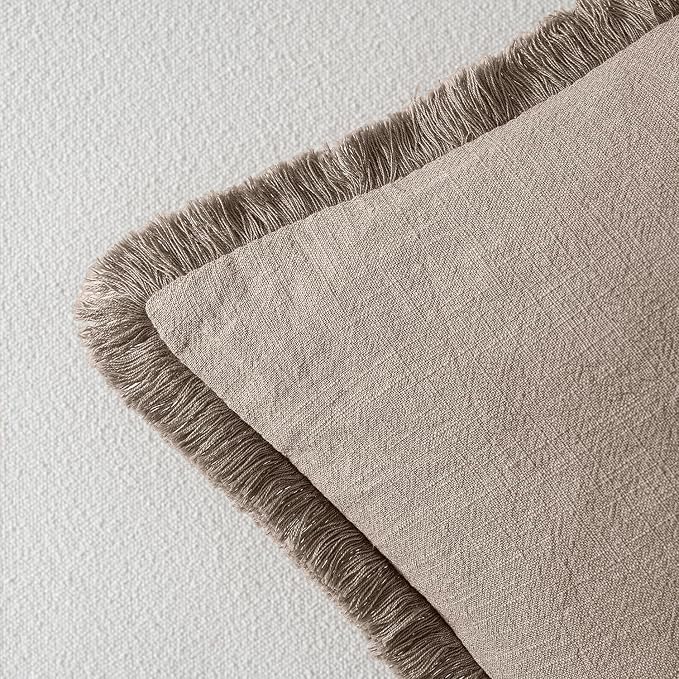 MIULEE Linen Fringe Decorative Fall Euro Throw Pillow Covers Dune 26x26 | Set of 2, Cottagecore Decor, Boho Farmhouse Neutral Pillow Covers, Rustic Fall Couch Cushion Cases for Sofa Bed Living Room