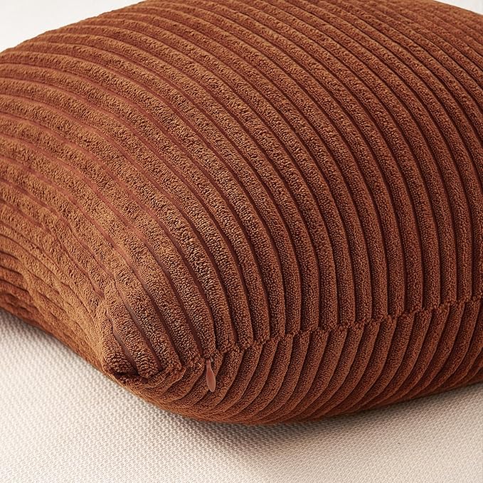 Topfinel Fall Soft Corduroy Throw Pillow Covers 18x18 Inch Yellow Brown | Set of 4 Farmhouse Striped Gradient Rustic Pillow Covers for Sofa Couch Living Room Bedroom