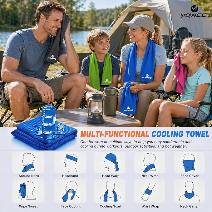 YQXCC 4 Pack Cooling Towels (40"x12"), Ice Cool Neck Towel, Soft Breathable Microfiber for Gym, Yoga, Golf, Running, Camping & All Hot Weather Activities