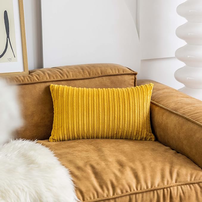 UGASA Velvet Pillow Covers Striped Decorative Throw Pillow Covers Cushion Case with Hidden Zipper for Home Couch/Bedroom, Soft Cozy Solid Square, 1 Piece (12"x20", Primrose Yellow)
