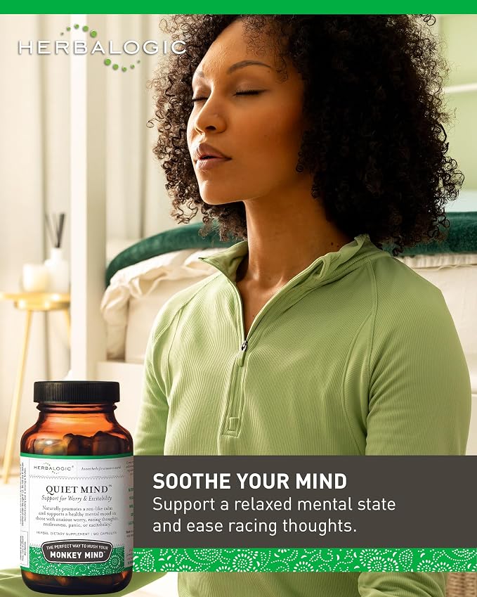 Herbalogic - Quiet Mind Herb Capsules - Non-Sedating, Promotes a Feeling of Zen-Like Calm - Eases Worry - Based on the Traditional Chinese Formula GUI Pi Tang - 90 Cap Count